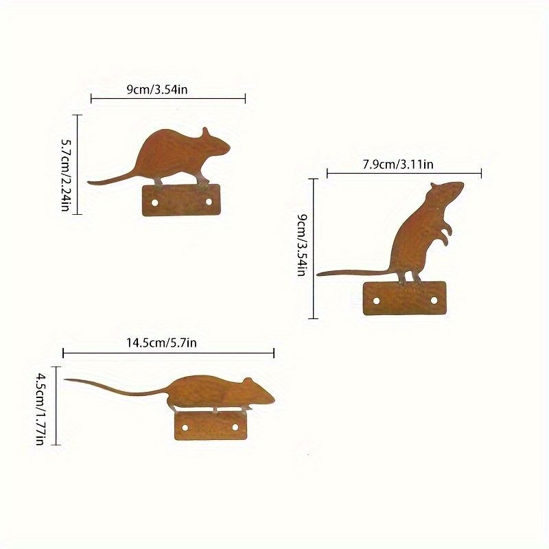 TEMU 3pcs Rustic Rusty Metal Mice Outdoor Decor, Vintage Distressed , Outdoor Metal Ornament, Durable No Electricity Wall Decor, Home Decoration, For