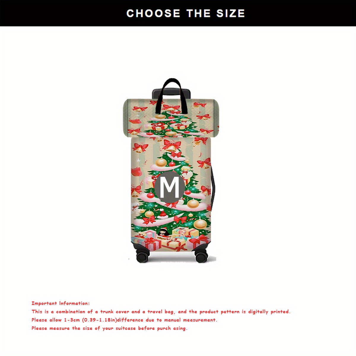 2pcs Christmas Printed Pattern Luggage Set with Travel Bag