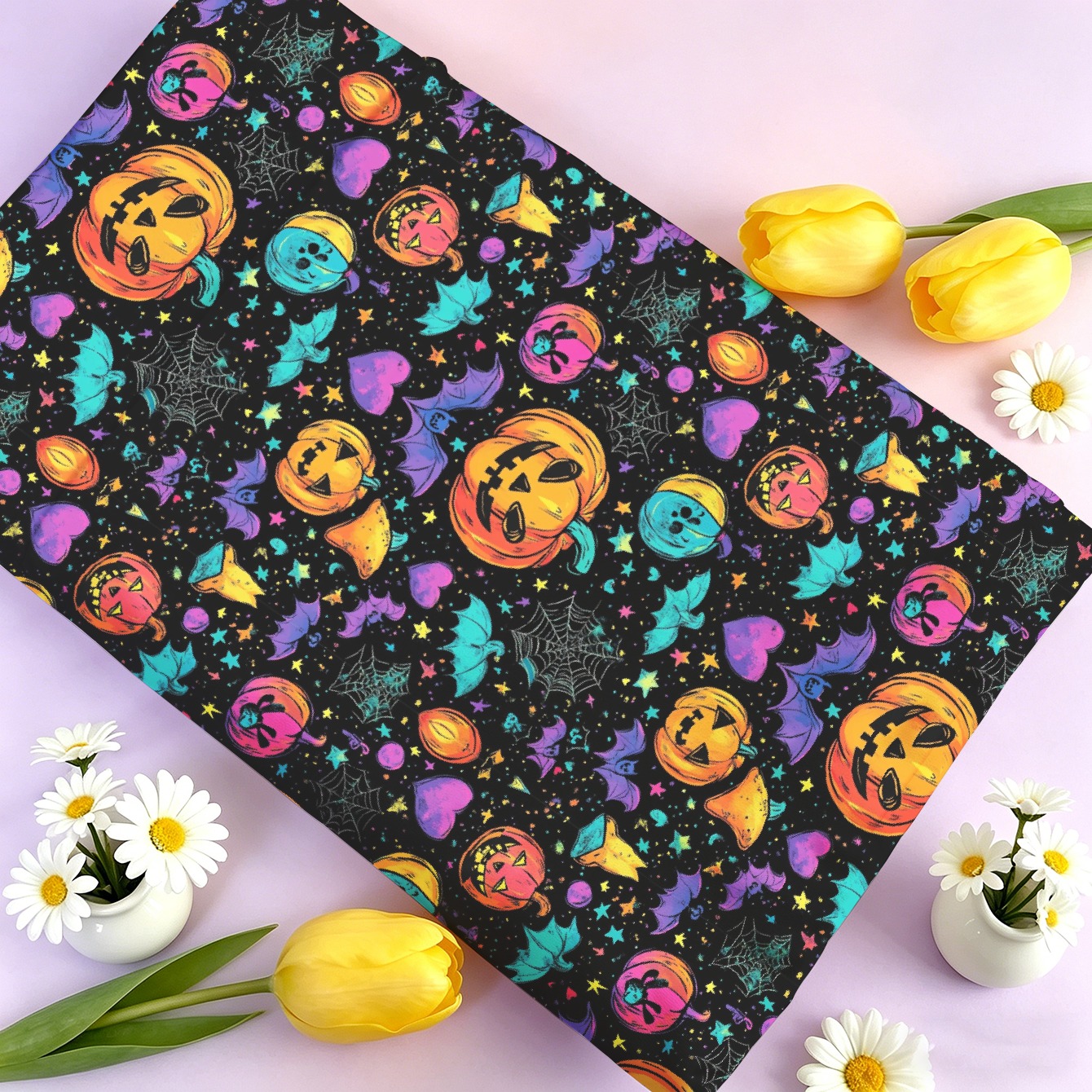 TEMU 1pc Halloween Pumpkin Bat Fabric, Multiple Sizes Available, Soft And Comfortable Fabric, Diy All-polyester Handmade Fabric, Suitable For , Diy