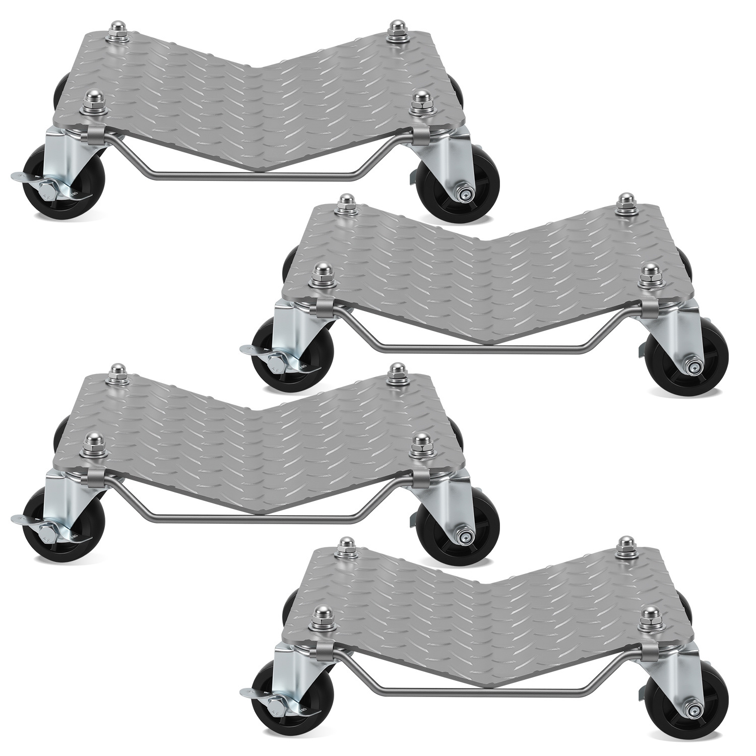Image of 2x/4x Maneuvering Aid Tire Change Roller Car Jack Maneuvering Roller Maneuvering Tray Tire Carrier Trailer Maneuvering Aids Motor Vehicle Transport Tray Up To 500 Kg Vehicle Maneuvering Jack Silver
