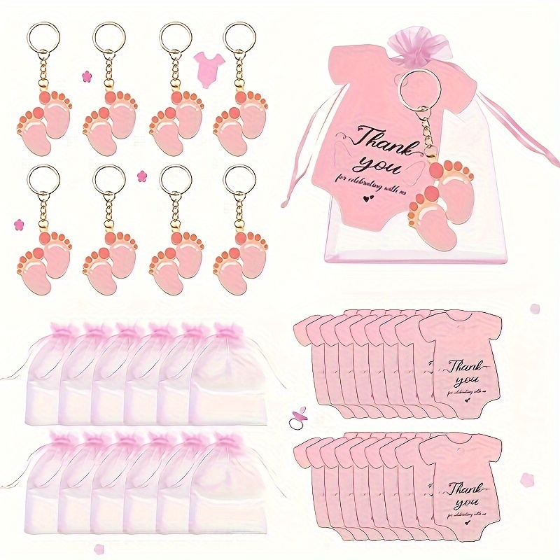 TEMU Gift For Her/him 45pcs, Cute Blue Footprint Keychain Gift Set, Set Includes 15pcs Keychains And 15pcs Clothes-shaped Tag Cards And 15pcs