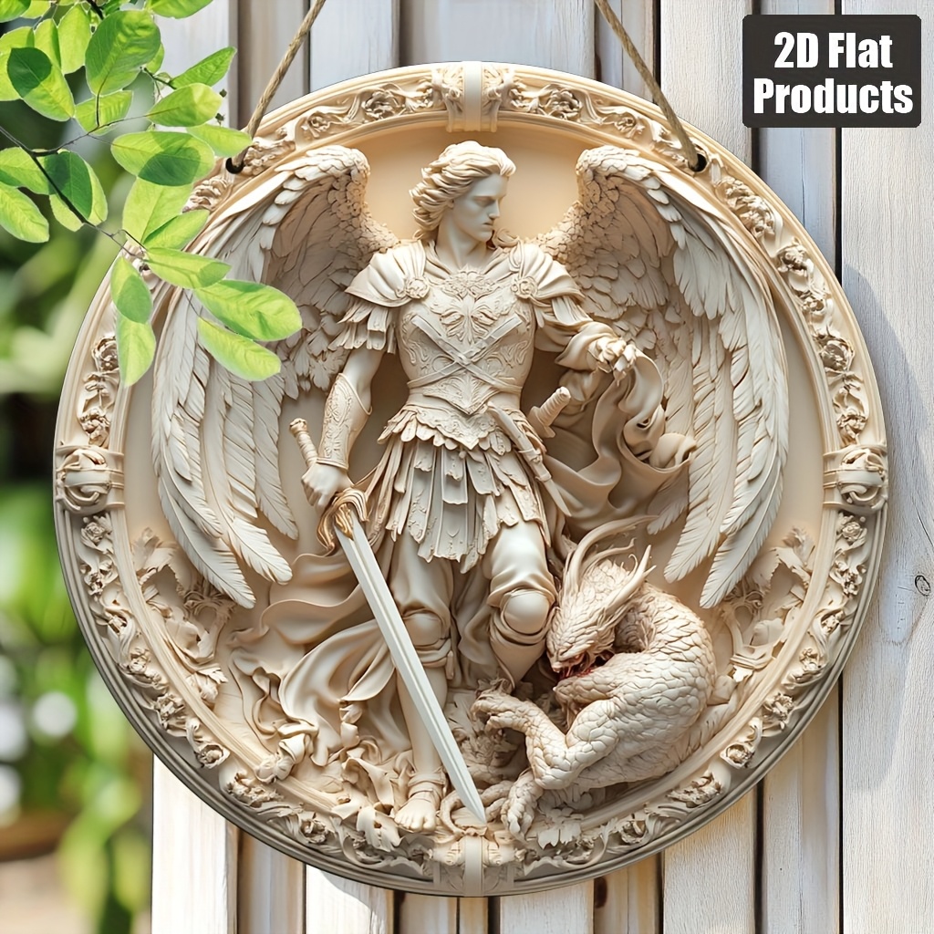 TEMU Letrero de madera con diseño vintage de Michael Ángel 2D , de 8*8 pulgadas (20*20 cm), ideal para decoraciones navideñas en el hogar, regalos