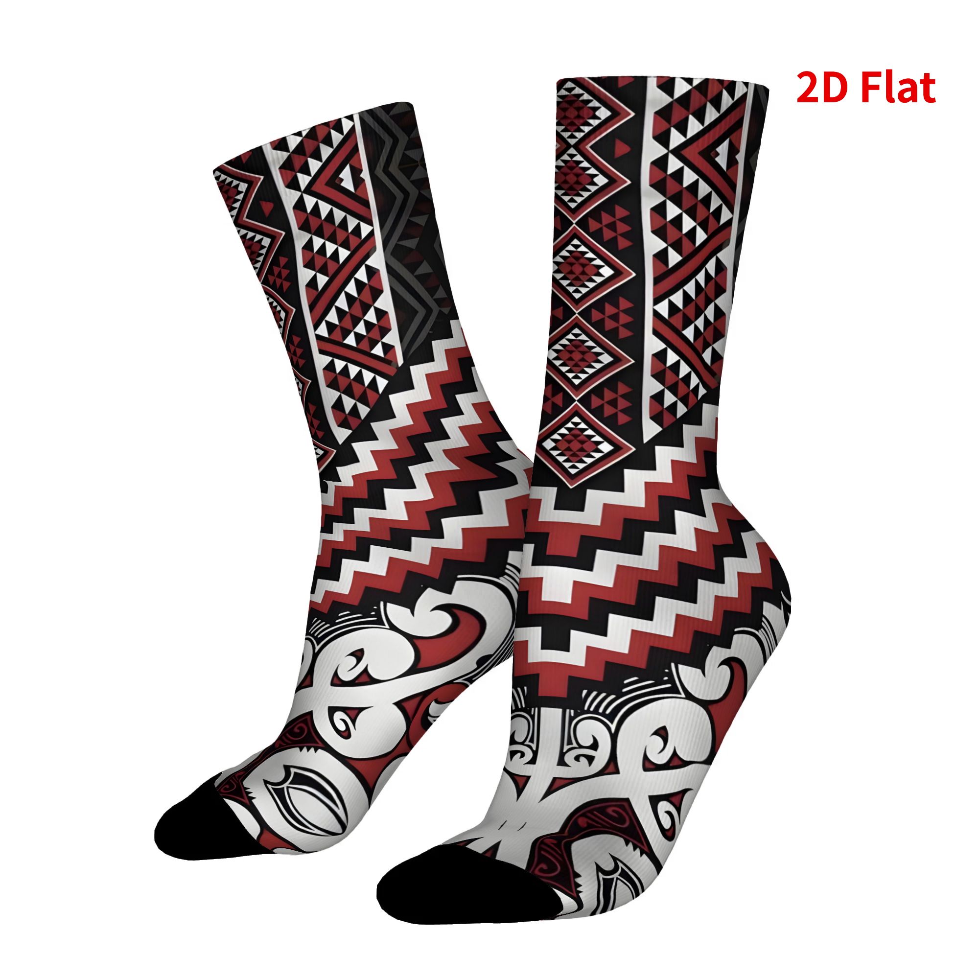TEMU 2d Flat Printing Maori Tukutuku Fashion Men Socks Long Socks Knee-high Couples Cosplay Sock Personality Hip Hop Harajuku Women Funny Sock, 2d