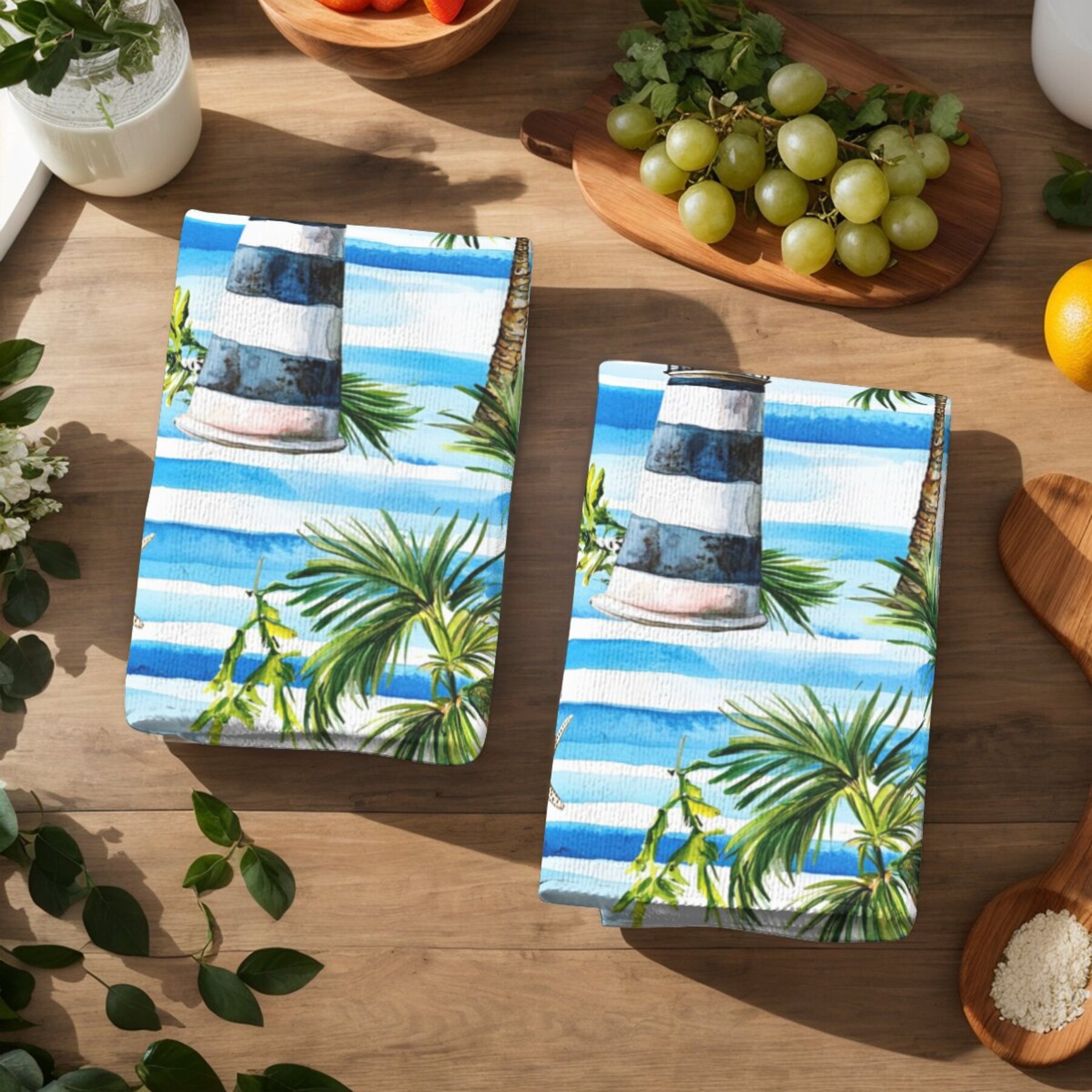 2pcs tropical lighthouse & palm tree kitchen towels - absorbent polyester dish cloths with nautical and  , ideal for home decor and housewarming gifts, hand wash only details 7