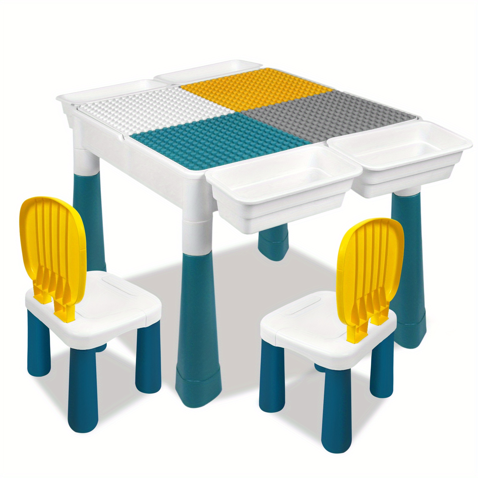 Activity Game Table, Multifunctional Activity Table Set, Building Block Table And Chair Set, Room Craft Table, Study Table, With 2 Chairs And 163 Building Blocks