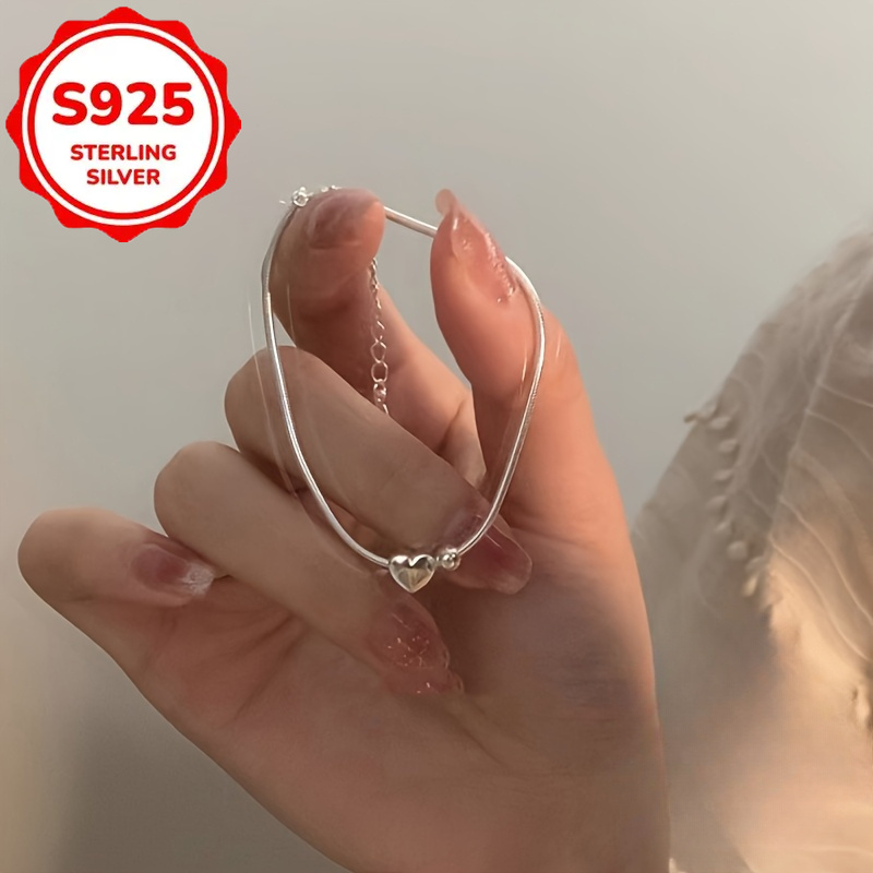 TEMU A Stylish Heart-shaped Bracelet Made Of S925 Silver, A Chic And Easy Piece, Ideal For Gifting On Occasions Like Weddings, Birthdays, New Year's,