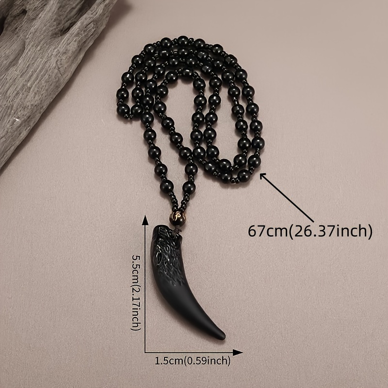 Men's Wolf Tooth Necklace with Carving Pendant & True Word Beads