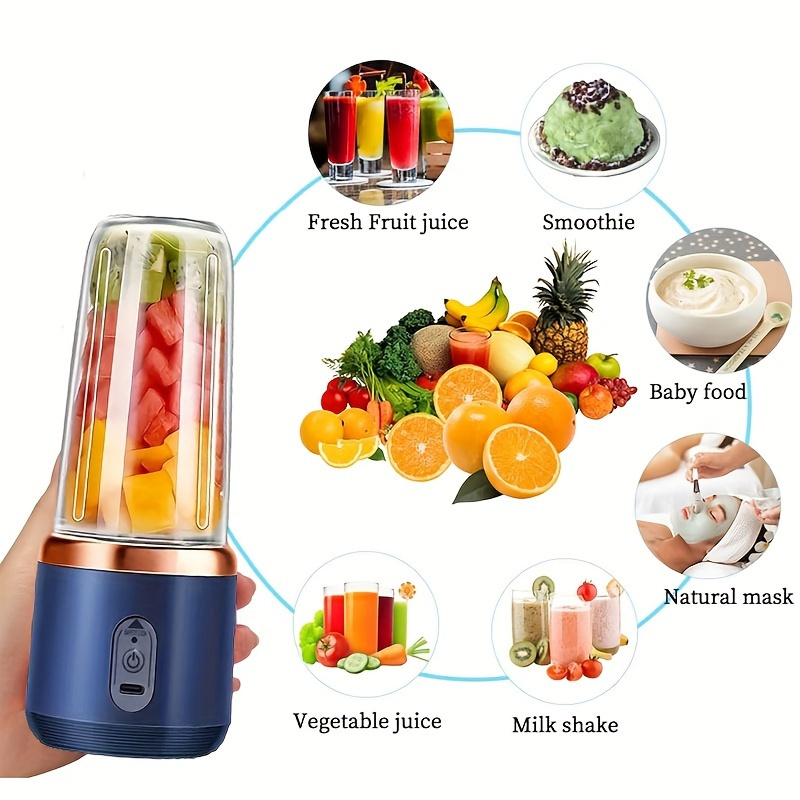 1 portable electric   mini 12 85oz detachable blender   with six blades easy to clean rechargeable lithium battery food grade pp cup button control details 3