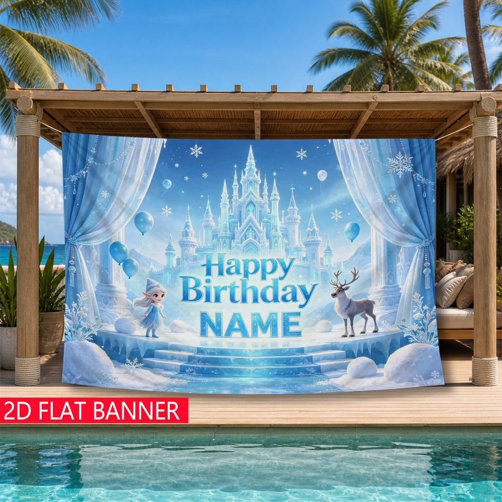 TEMU 2d Flat - 2d Flat - 2d Banner, Birthday Backdrop, Birthday Party Background, Castle And Cute Characters With Custom Name Included Quality