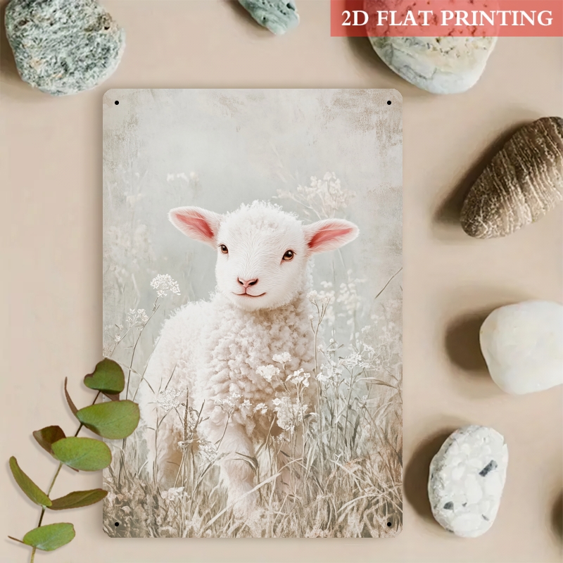 2d flat 1pc 2d flat gentle lamb   grass theme   metal sign soft   style decor suitable for study patio entryway lounge bedroom indoor outdoor decoration 8 x 12 inches ideal gift for   enthusiasts