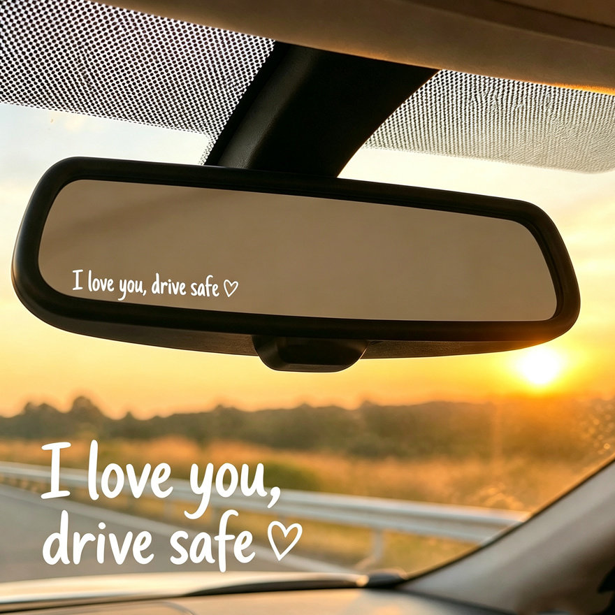 TEMU 1pc I Love You Drive Sticker, Rear View Mirror Vinyl Decal With Heart, Matte Reminder Sticker For Car, Truck, Window, Bumper, Laptop, Desk And