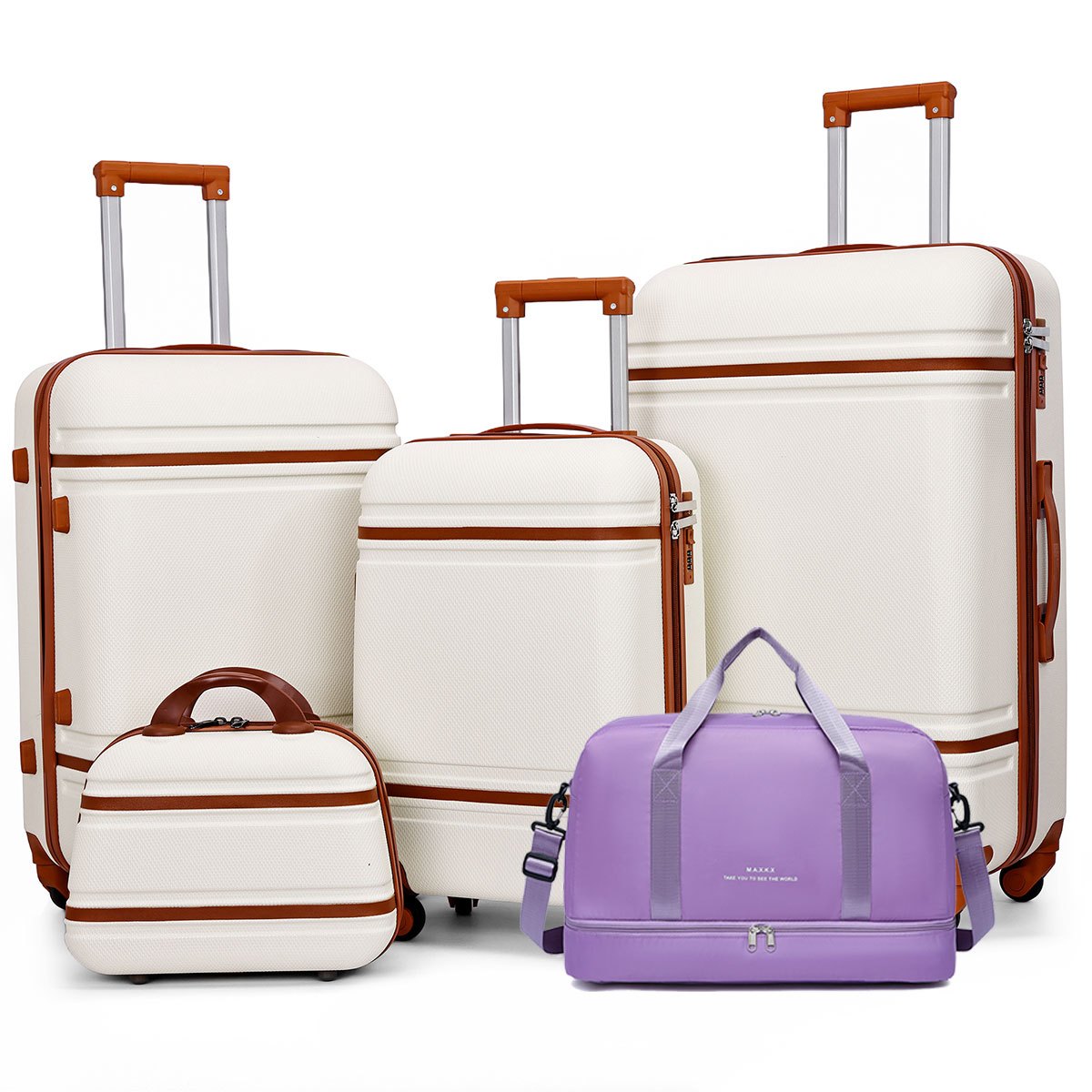 Set of Four High-End Designed Luggage Pieces, Rolling Suitcase & Handbag
