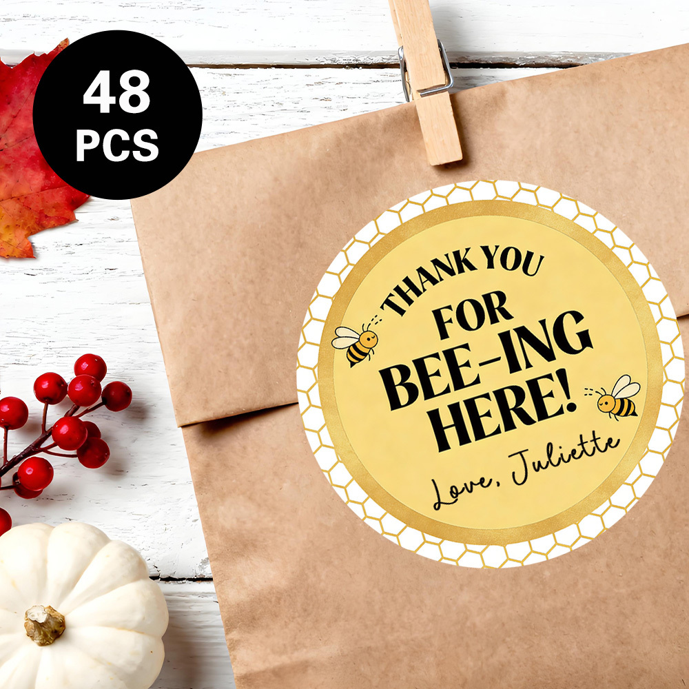 TEMU Custom 48/96pcs Thank You Round Stickers, Personalizable For Name Etc, Honeycomb & Bee With Fun Warm Style, Suitable For Party Gifts, Souvenir