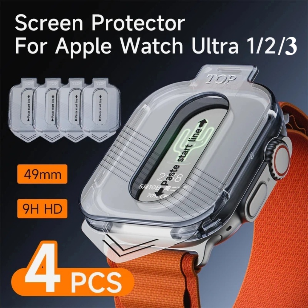 E-shop 4 Stück Ultra HD Gehärtetes Glas Display-Schutzfolie, Kompatibel mit Apple Watch Ultra Ultra3 49mm, Kratzfest, Vollständige Abdeckung, 9H