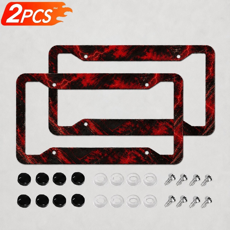 TEMU 2pcs Set Dark , Lightning And Smoky Texture License Plate Frames, Car Decor For Sedan, Suv, Truck, Night Drives, And Street Trips, Halloween,