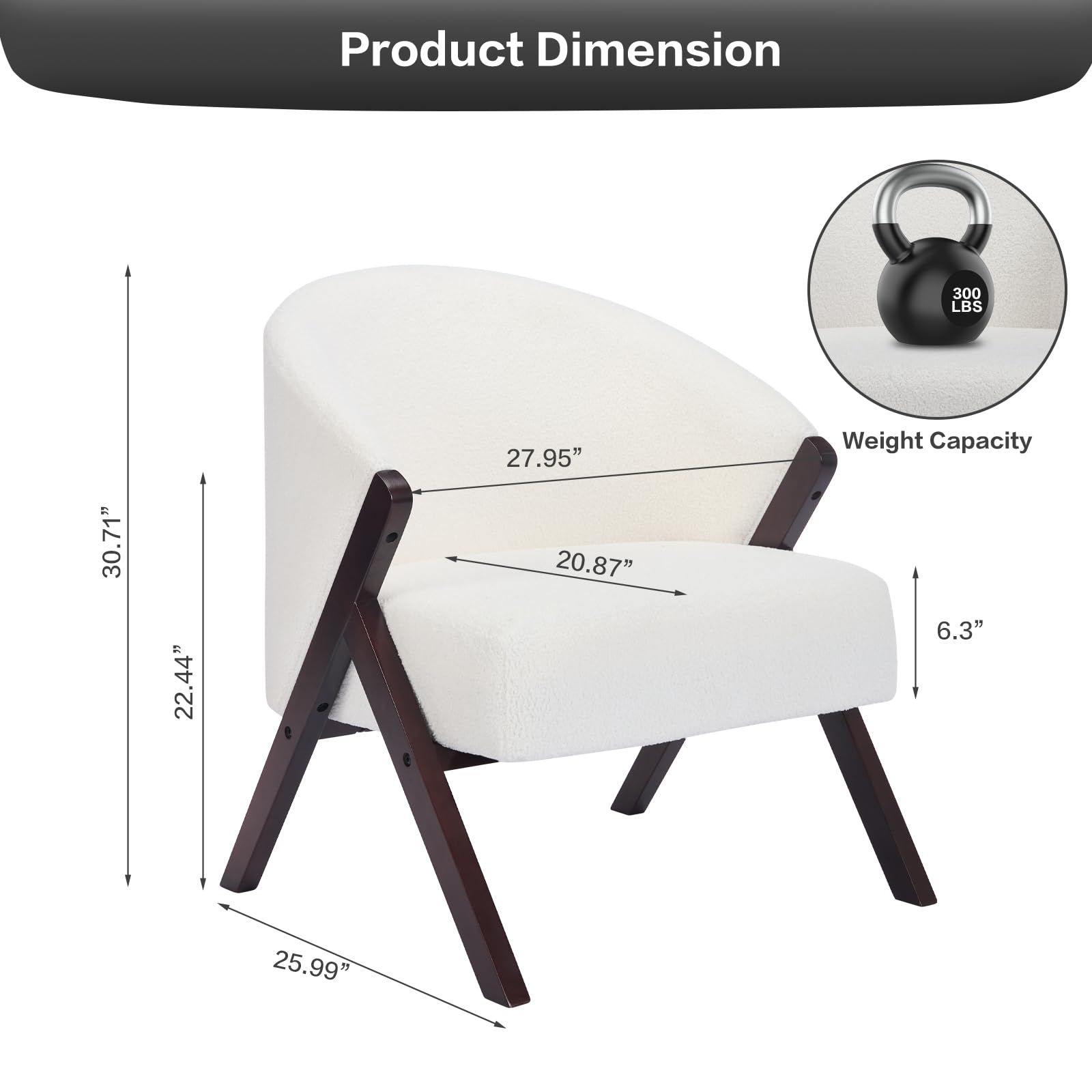 SLEKVERSA Teddy Accent Chair, Mid-Century Modern Wooden Accent Chair with Wood Legs, Comfy Upholstered Reading Leisure Chair for Living Room Bedroom Waiting Room, Beige
