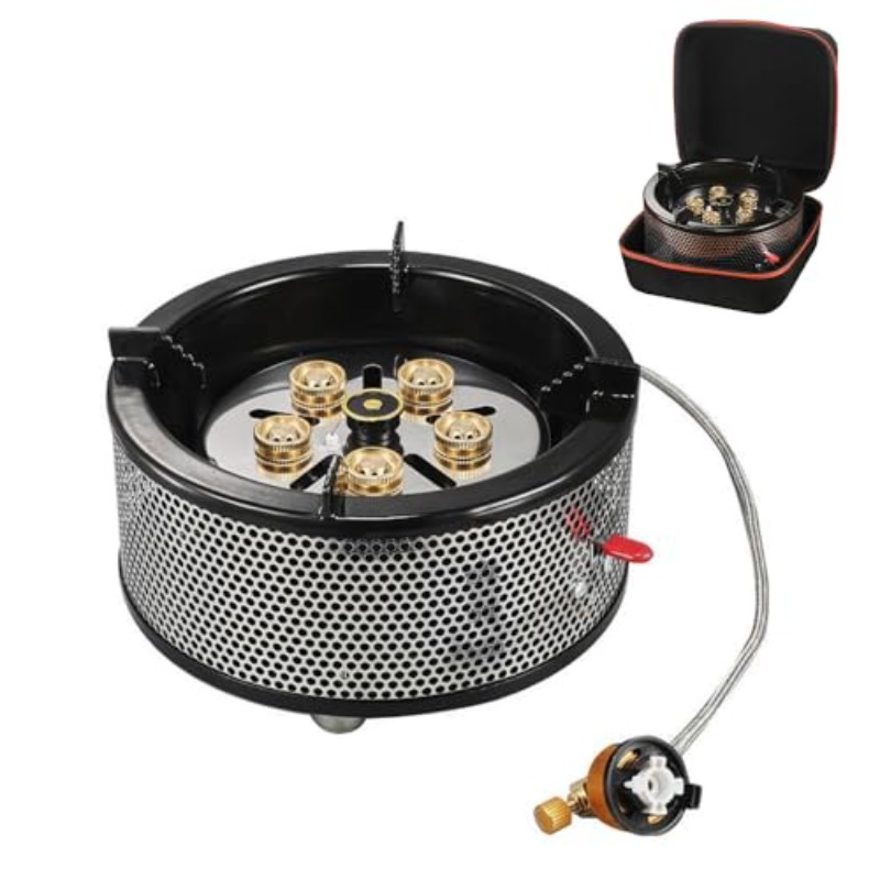 portable 6 propane camping stove heavy duty outdoor gas with windproof carry bag wind resistant operation no spirit required for cookouts boiling frying Product details 0