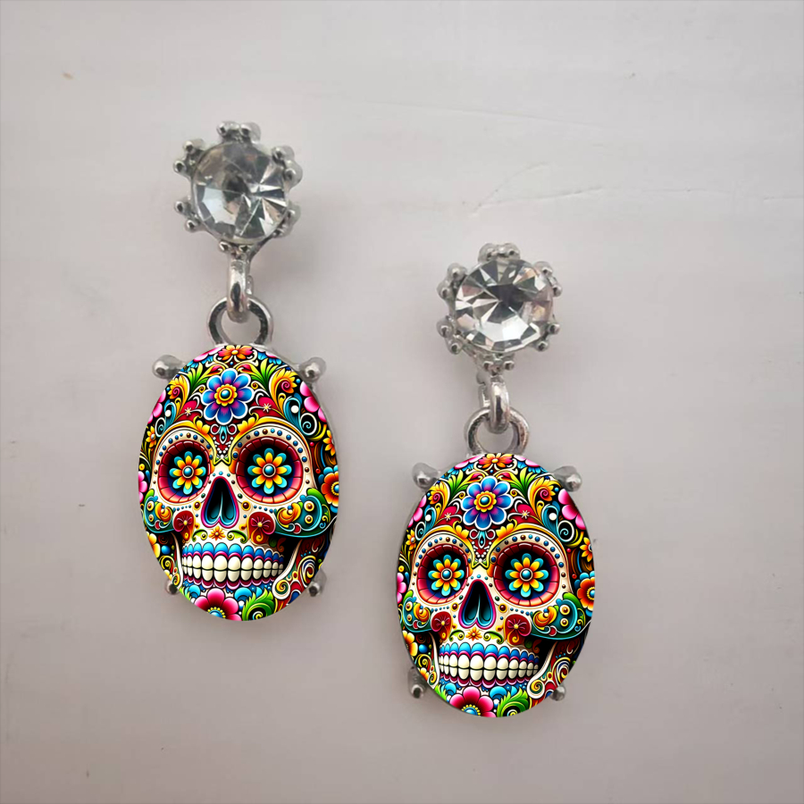 TEMU 2pcs Sugar Skull Earrings Flower Earrings Earrings Earrings Oval Earrings Unisex Earrings Jewelry Accessories Unique Jewelry Christmas Gifts
