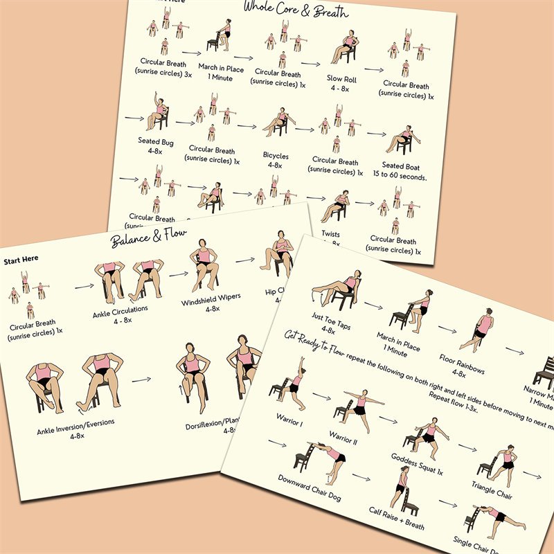 

Room Decor 3-pack Chair & Strength Workout Guide For Seniors, 8x10 Inch Paper Exercise Poses For , Fitness Set