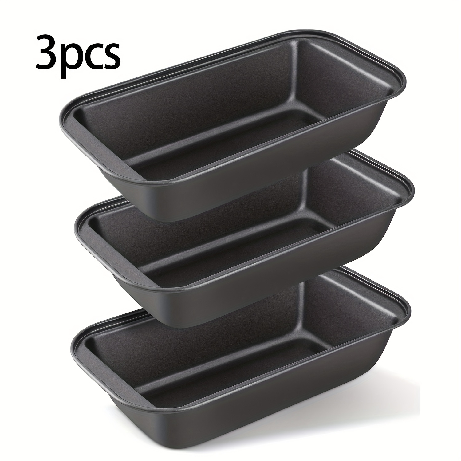 TEMU 3pcs Carbon Steel Baking Pans, Black Banana Bread Molds, High-temperature Resistant, Rectangular Design, Commercial Grade