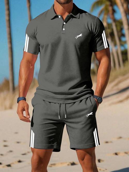 casual sport quick dry short sleeve shirt and shorts set 2pcs outfit for daily outdoor and beach wear