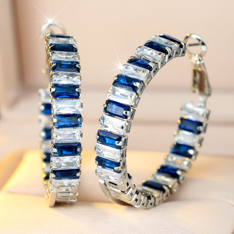 Girls' Two-Tone Ring-Shaped Earrings with Colorful Zirconia