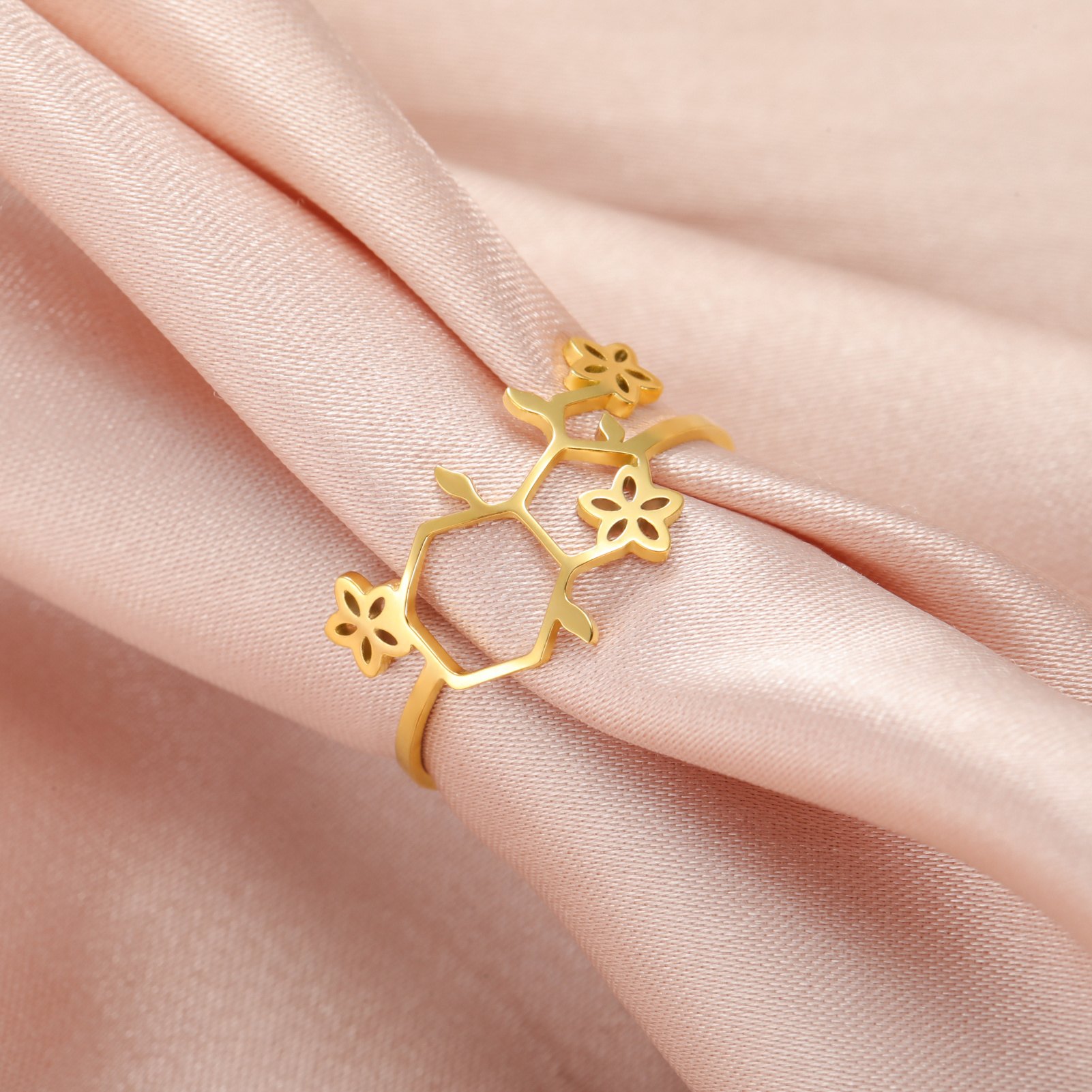 Adjustable Stainless Steel Serotonin Molecule Ring Hypoallergenic Jewelry