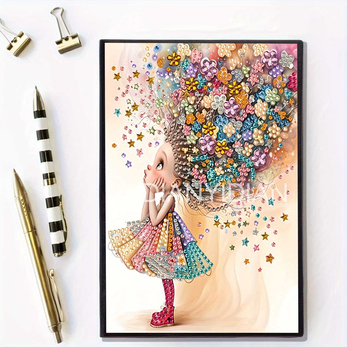 TEMU 5d Diamond Painting Notebook Set, Sketchbook For Long-haired, Crystal Drawing Planner, Irregular Number Crystal Gift Decoration