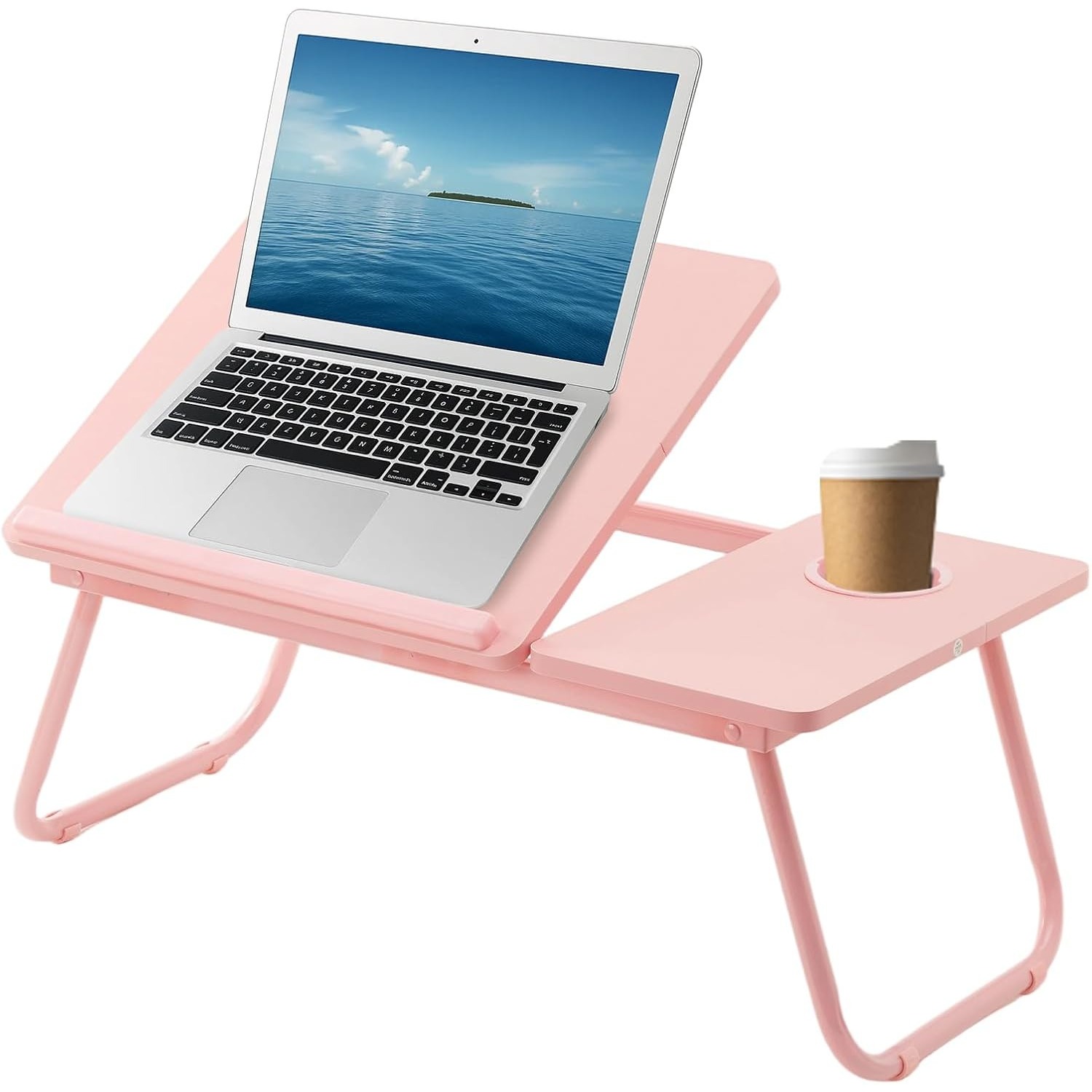E-shop Faltbarer Laptop Schreibtisch, Laptop Tisch mit Getränkehalter, Höhenverstellbarer Computer Bett Tablett Tisch, Leseständer Notebook Ständer zum