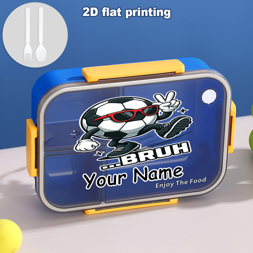 TEMU 1pc Customizable Bento Box Lunch Box, Cartoon Football Themed Bento Lunch Box, Personalized 2d Flat Cartoon Print Lunch Box, Suitable For Daily