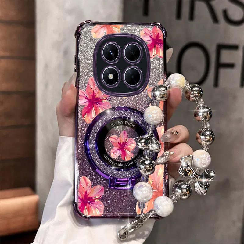 TEMU Étui téléphone : Bracelet magnétique pailleté luxueux avec support pour Xiaomi Redmi Note 14 Pro 4G, -, -chute, support intégré, ensemble dos