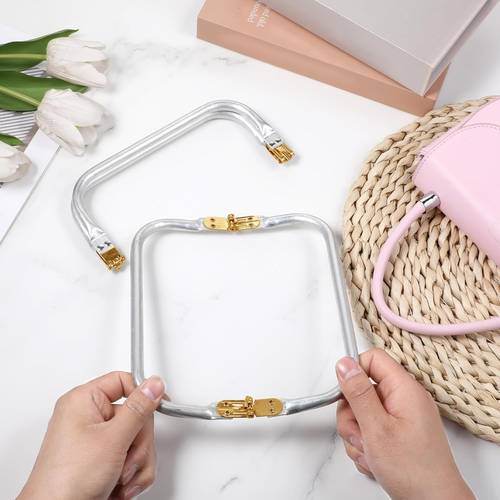 6 fashionable golden heavy duty aluminum bag clasps adjustable spring hinge metal wallet frame with safety lock frame kiss to install design for handbag and replacement suitable for diy crafts diy handle bag making supplies
