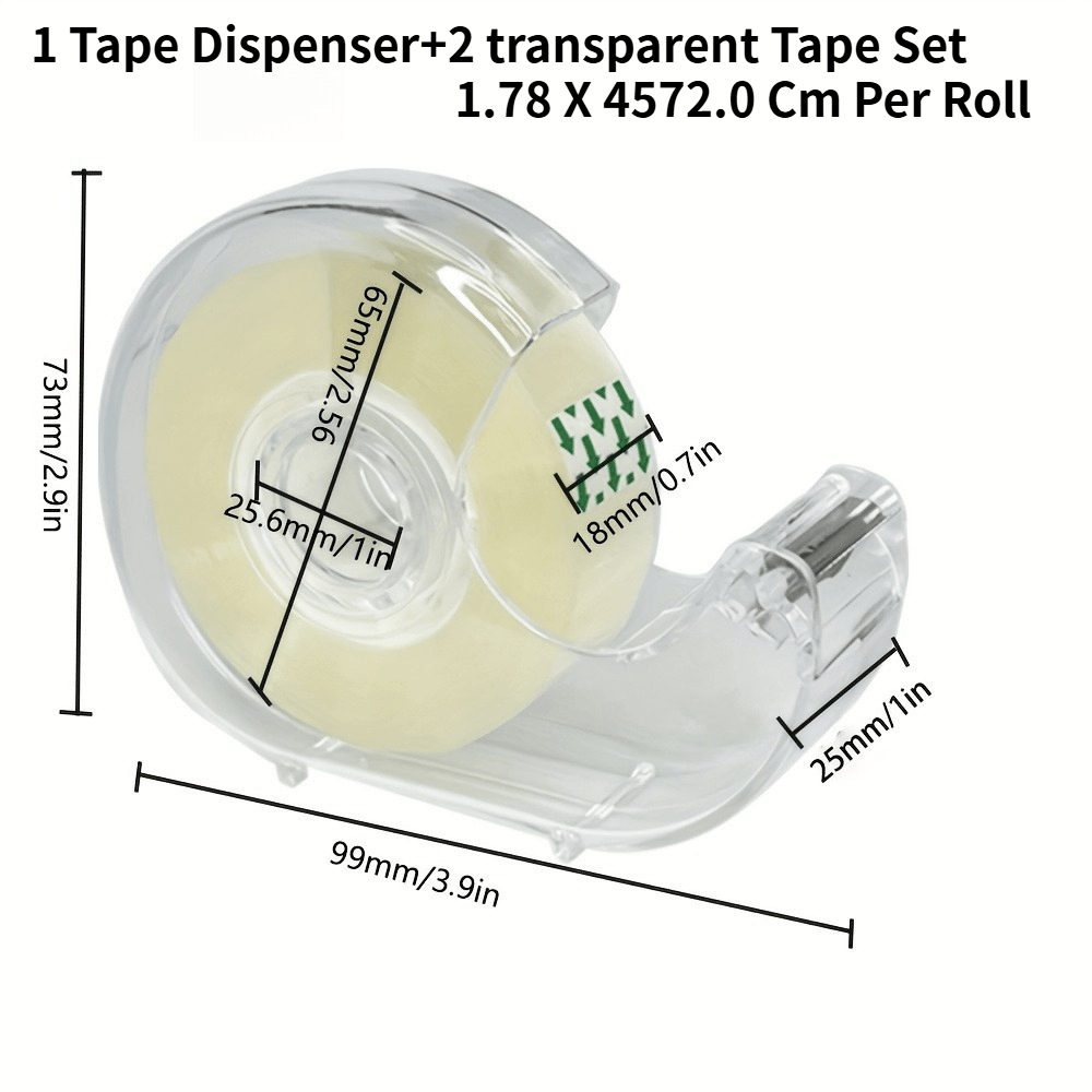 TEMU [tape Dispenser Set] 3pcs Set, 1pc Tape Dispenser And 2pcs Transparent Tapes, 0.06 X 150.0ft Per Roll, Suitable For Office, Home, School, And
