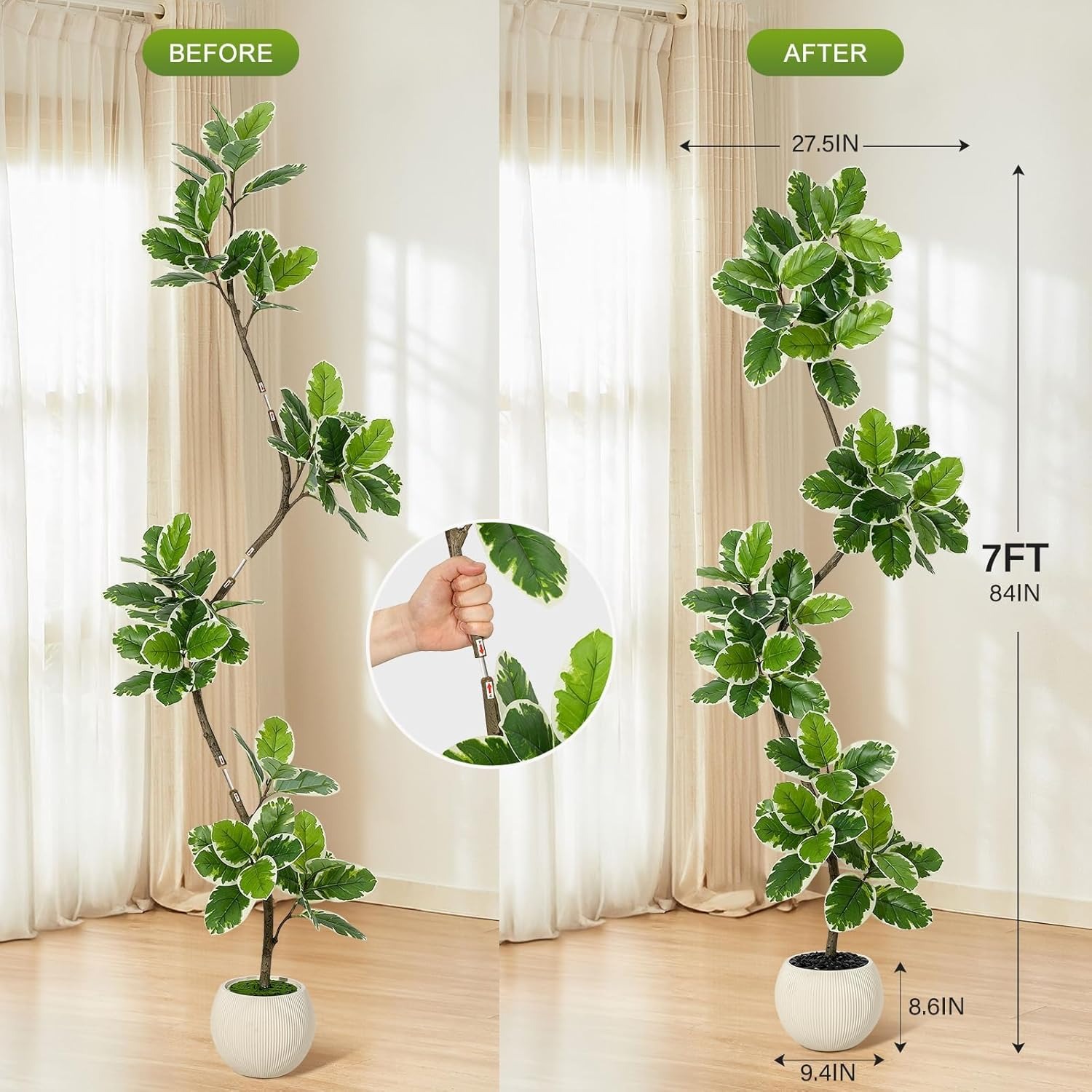 213,36 cm Hoge Kunstmatige Fiddle Leaf Figboom met Plantenbak