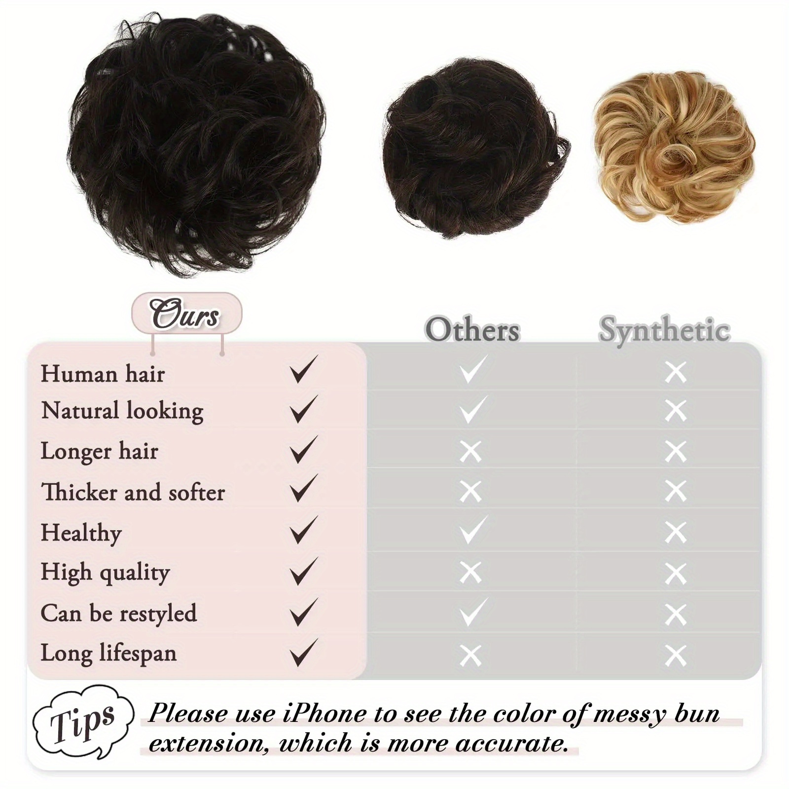 2pcs 4 inch brazilian human hair messy bun   extensions soft comfortable elastic scrunchie updo hair pieces for women natural look   versatile for daily formal events hair accessories evening hairstyle soft texture details 2