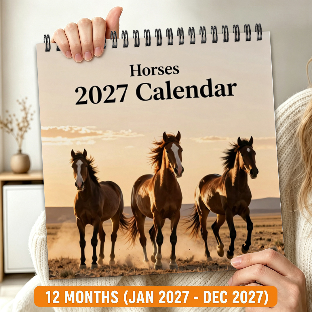 TEMU 2d Flat 1pc Calendar, Wall Calendar, Desktop Calendar, Wilderness 3 Horses , Realistic Wilderness Style, Christmas New Year Thanksgiving Gift,