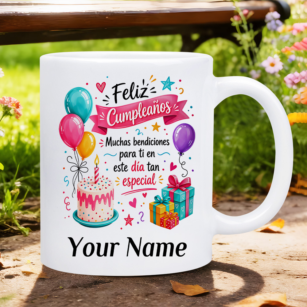 TEMU [birthday Custom Gift] Custom Spanish Birthday Pattern 1pc 11oz Ceramic Mugs, Dishwasher Safe, Gift For , Latino Family, Spanish Speaking