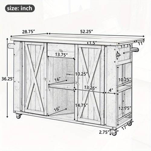 Outdoor Kitchen Island with Stainless Steel Top - Fir Wood Construction, Space, Built-in Spice Rack, Towel Holder & Bottle Opener - Durable Weather-Resistant Design for Patio, Garden, Backyard, Garden | Sturdy Wheel Support, Farmhouse Kitchen Decor