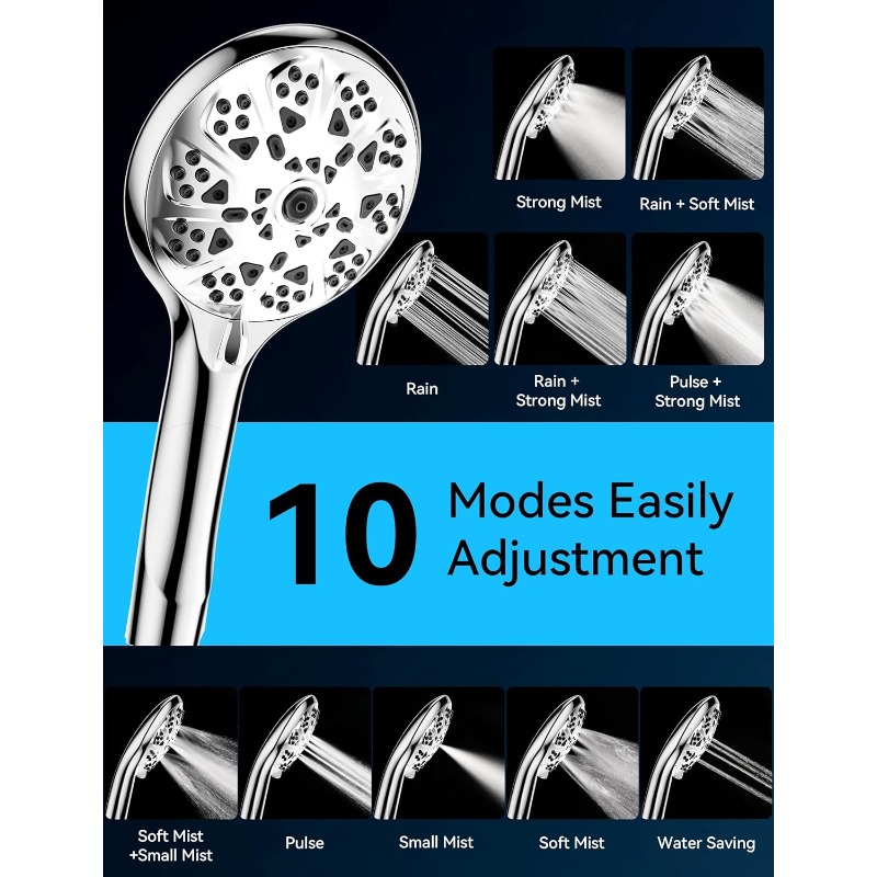 High Pressure Handheld Shower Head with 10 Modes