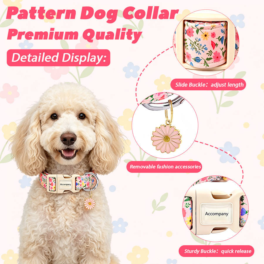 Fresh Floral Print Dog Collar for Spring Strolls