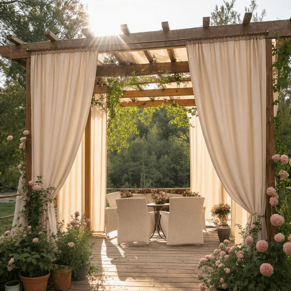 TEMU Lot de 2 rideaux d'extérieur beiges pour l'intimité avec protection UV – Rideaux -UV résistants à la décoloration pour patio et terrasse, idéaux