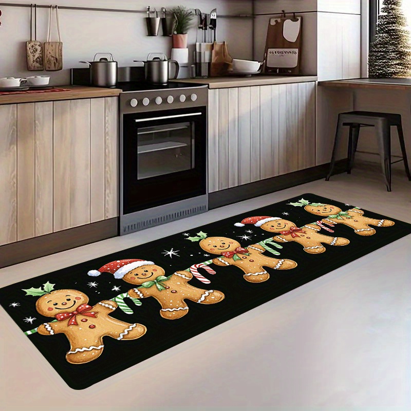 TEMU Gingerbread For Man Pattern Kitchen Rug Floor Mat Thick Flannel Soft And Comfortable, Suitable For Bedroom, Living Room, Dining Area, Bathroom,