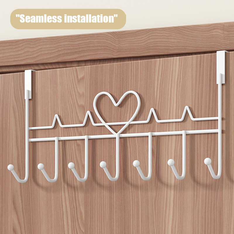 TEMU "seamless Installation" Behind The Door Hook With 7 Hooks, White Wrought Door Back Hanger For Bathroom And Bedroom Clothes