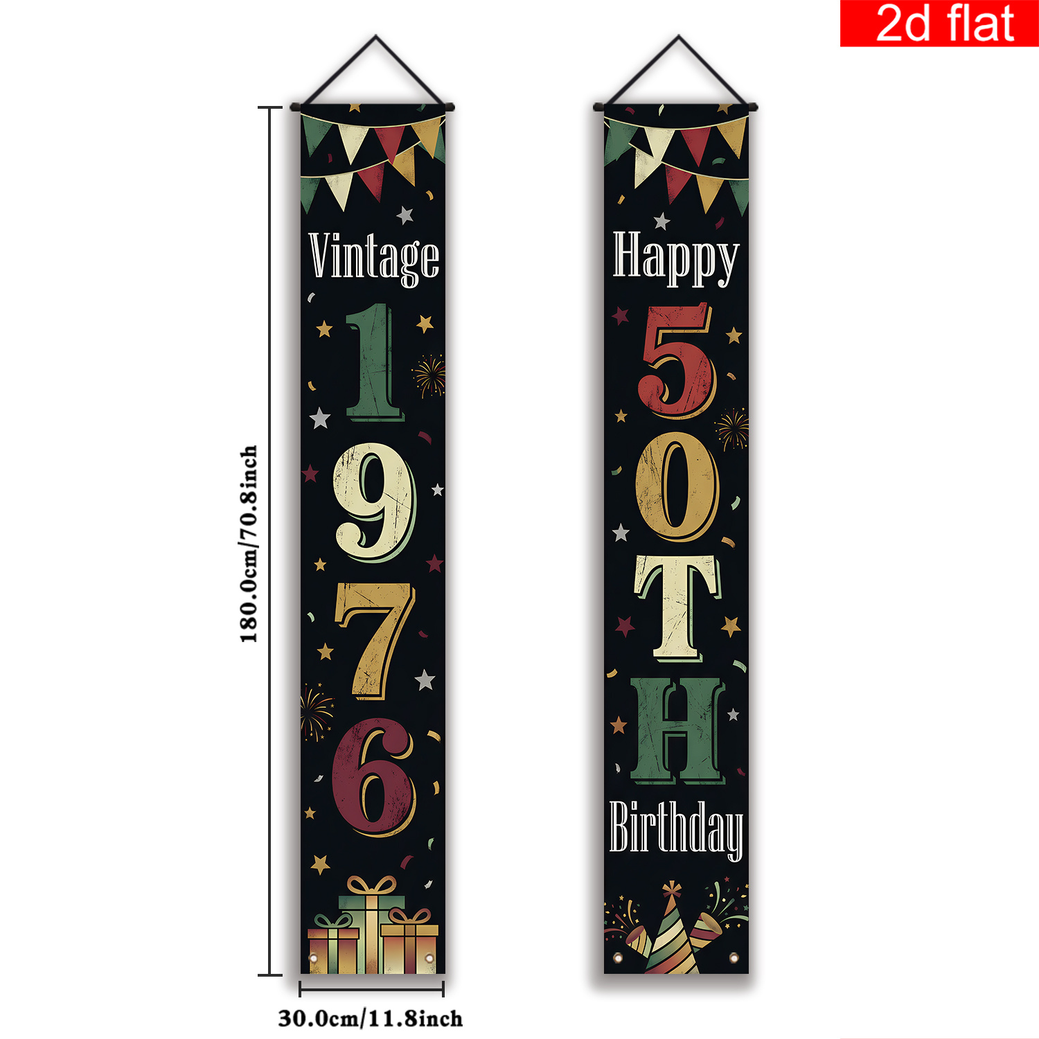 TEMU 2D Plat, 2D Plat - 2D Plat, 2D Plat - Ensemble de Bannières 2D Plat pour une Fête d'Anniversaire, Conçu pour un Affichage sur d'Entrée ou le