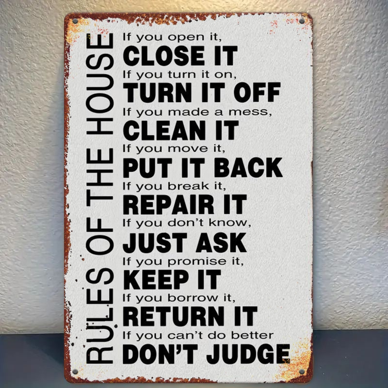 TEMU 2d Flat, 2d Flat 1pc Vintage Aluminum Rules Of The House Sign 8x12 Weather Resistant Wall Art With Pre Drilled Holes Rustic Decor For Ideal Gift
