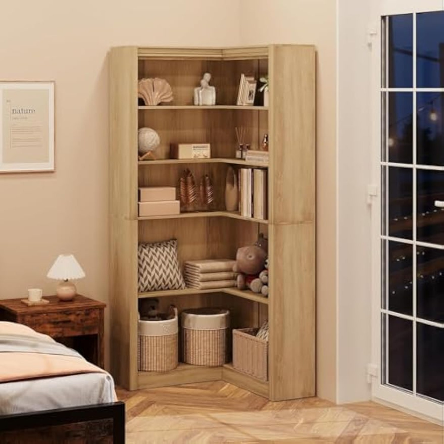 TVU Corner Bookshelf, 5-Tier L-Shaped Farmhouse Display Shelf, Espresso, 37.8" X 35.4" X 64.6" - View #2