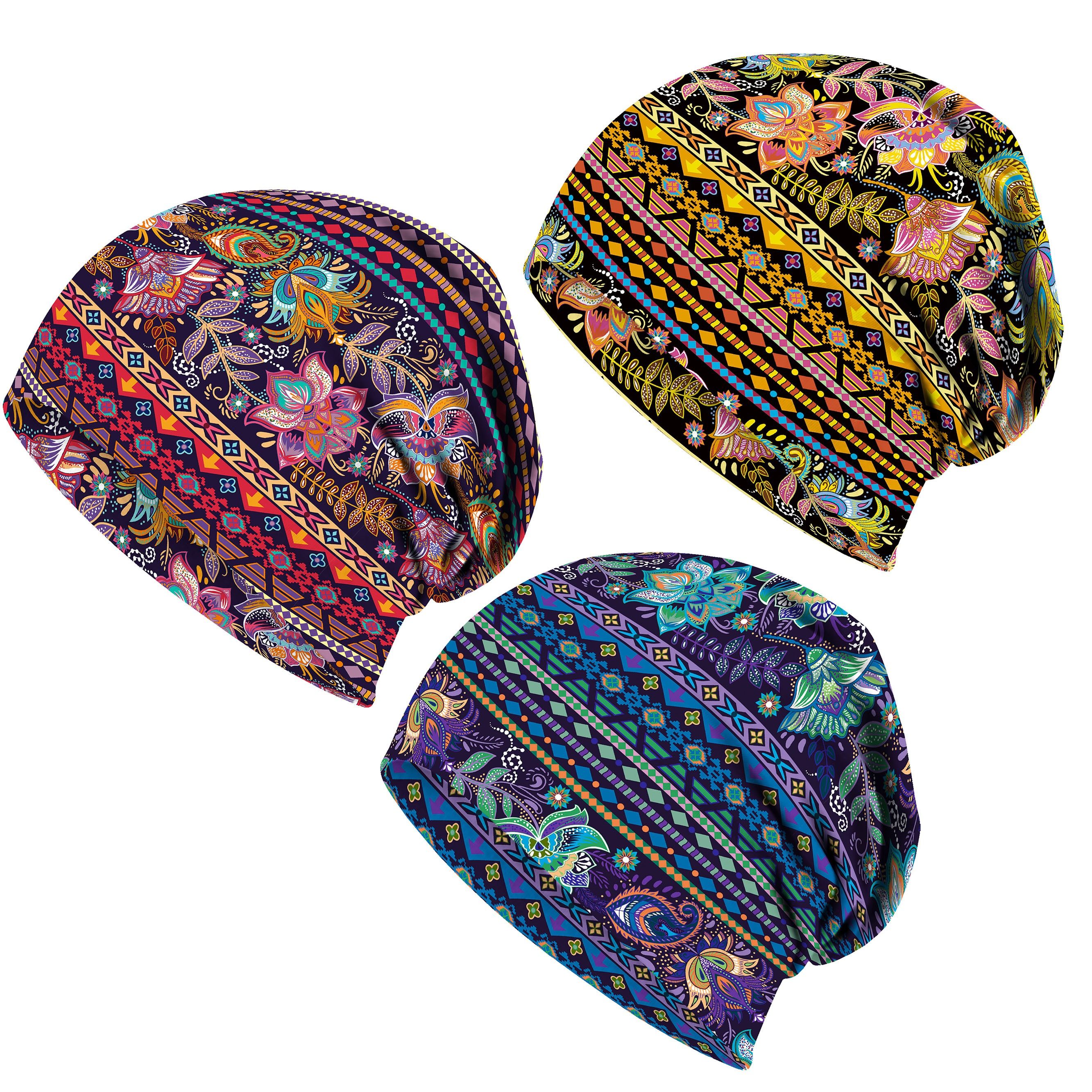 TEMU 3pcs Soft Striped Hat- Bohemian Style Women's Loose Hat, Casual, Breathable, Elastic, Hand Wash, Rose Red And Purple Tone, Suitable For Outdoor