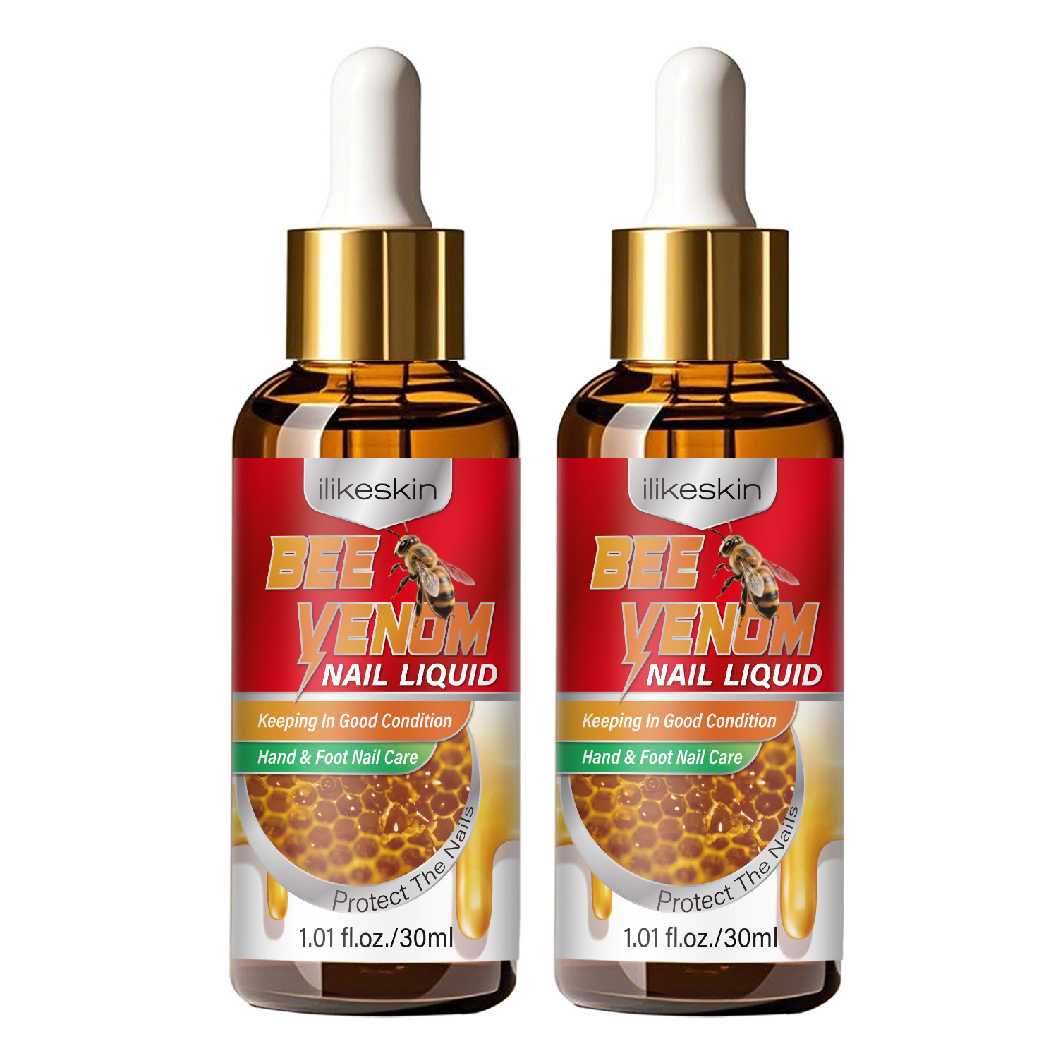 Image of 2pcs Bee Venom Nail Liquid | Toenail & Fingernail Care Serum - Fast-acting Formula For Fragile Rough Nails - Results In Days, Alcohol-free, Gentle Safe, For All Nail Types, 30ml