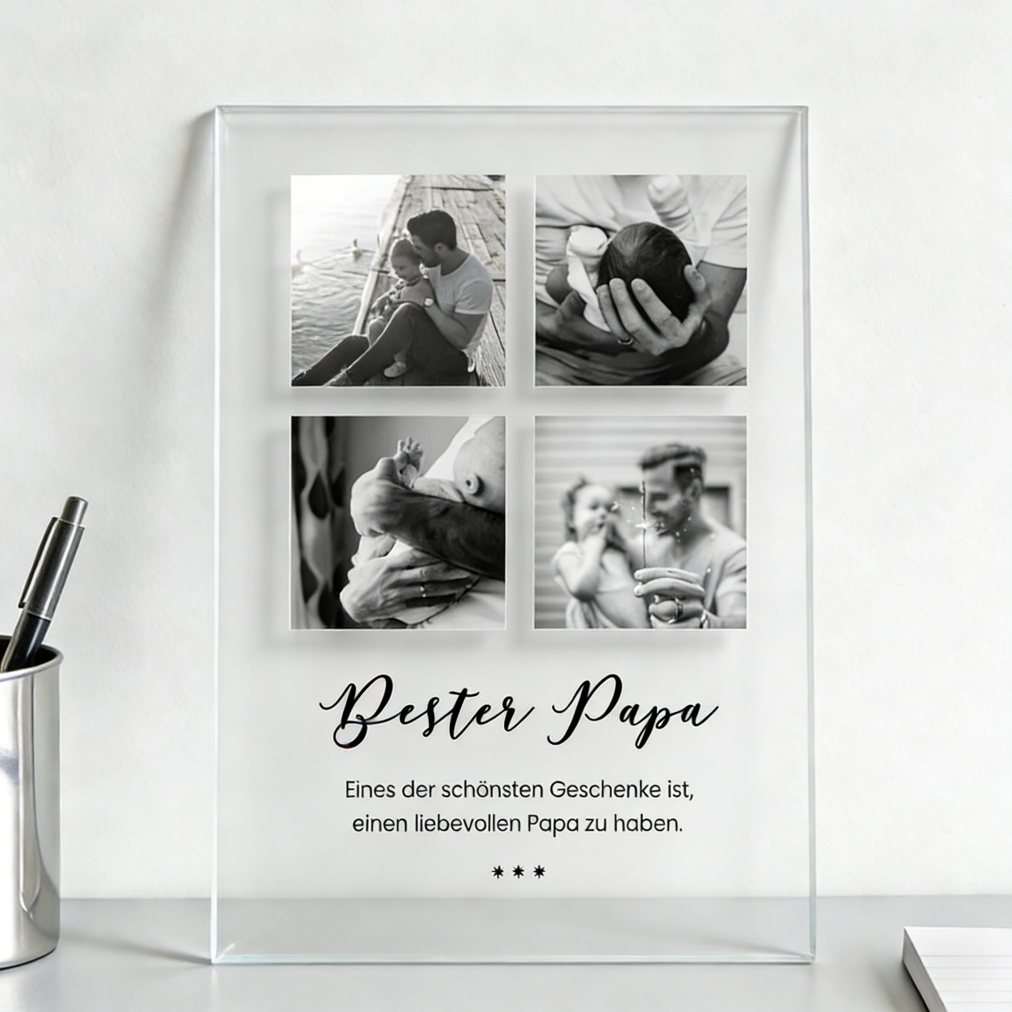 TEMU 2d Flat, Personalized German Papa Plaque - 4 Photo & Text/name Sign Suitable For Father' Day Gifts, "bester Papa" German Quote, Clear Acrylic