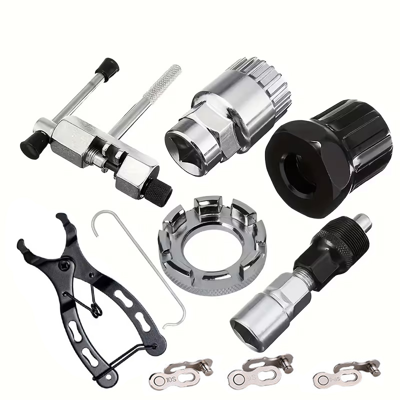 Image of 9pcs Bicycle Repair Kit, Chain Disassembly Tool, Bottom Bracket Remover, Flywheel Disassembly Tool, Multifunctional Tool Set, Magic , Mountain Bike Professional Maintenance And Repair Kit